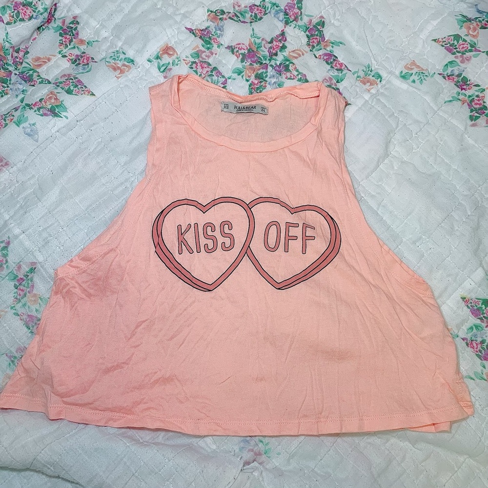 Kiss Off teens womens XS Pink Orange Summer Tank